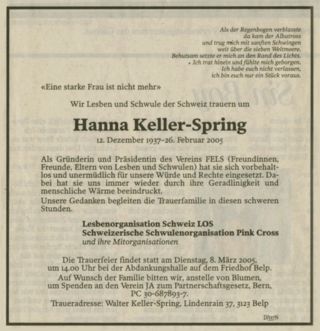 Todesanzeige Hanna Keller