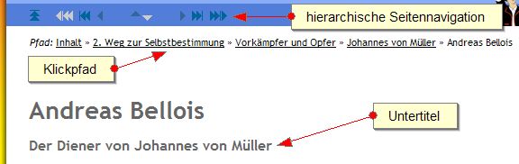 neues Layout: Klickpfad, hierarchische Seitennavigation, Untertitel
