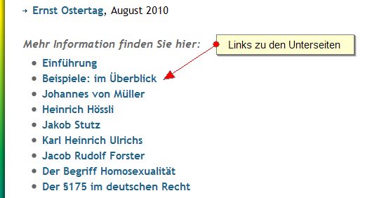 neues Layout: Links zu den Unterseiten