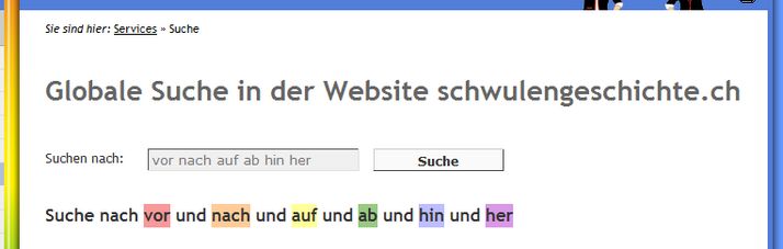 Suche: Darstellung von sechs Farben bei sechs keywords
