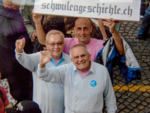 Röbi Rapp, Ernst Ostertag, Giovanni Lanni an der Europride 2009: schwulengeschichte.ch geht ins Netz / Foto: Hermann Huber