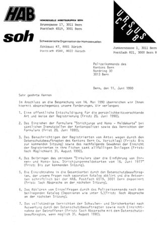 Brief an das Polizeikommando Kanton Bern